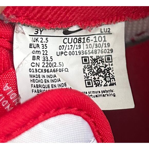 Nike Air Force 1 Low GS White Red Youth Size 3Y Sneakers - Picture 9 of 9